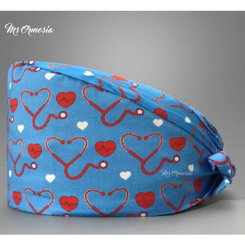 High Quality printing clinical unisex Surgical nurse hat Beautician Scrub cap Pet adjustable Breathable Dentist hat customize