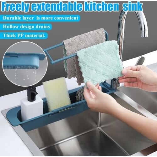 Telescopic Sink Shelf Soap Sponge Drain Rack Storage Basket Faucet Holder Adjustable Bathroom Holder Sink Kitchen Accessorie