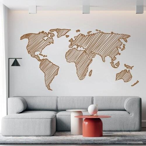Creative hand-painted sketch style world map school classroom office home living room bedroom art deco vinyl decals D2