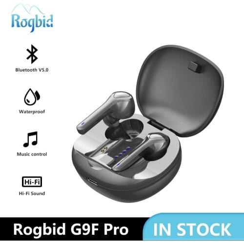 Earphone TWS Wireless Bluetooth V5.0 Headphones Stereo Earbuds Headset Touch with Wireless Charging Hi-Fi Sound Rogbid G9F Pro