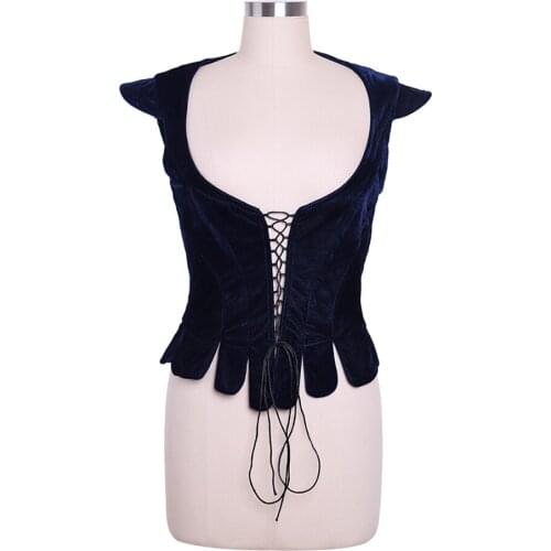 Vintage Darker Blue Velvet Corset Vest Medieval Pricess Belle Dress Corset Tudor Queen Forset Vest L321