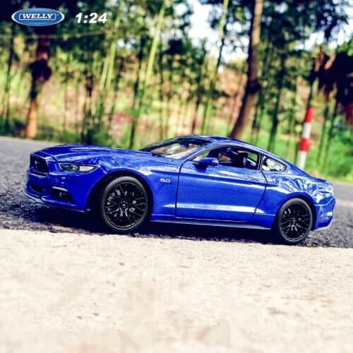 Welly 1:24 2015 Ford Mustang GT blue alloy car model die-cast toy car collection to watch Christmas gifts