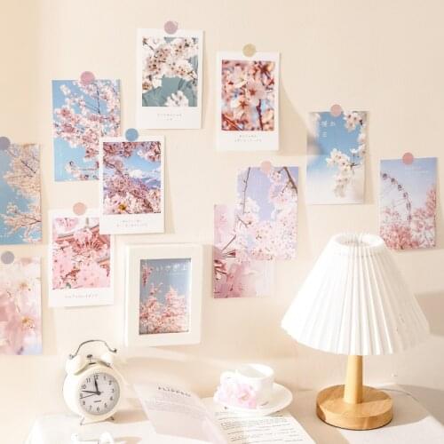 Japanese Ins Pink Artistic Cherry Blossoms Postcard Beautiful Photo Props Diy Decorative Card Mini Poster Wall Sticker 15sheets