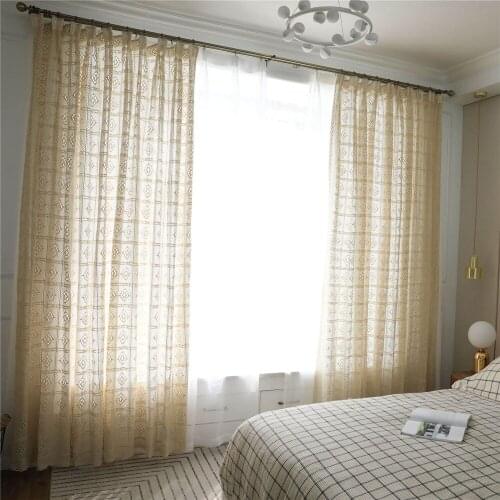 Retro Hollow Bay Window Curtain Light-transparent Crochet Window Curtain Living Room Balcony Home floor-to-ceiling screen Decor