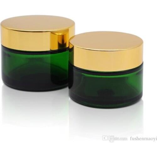 Green Glass Jar Cosmetic Lip Balm Cream Jars Round Glass Test Tube with inner PP Liners 20g 30g 50g Cosmetic Jar