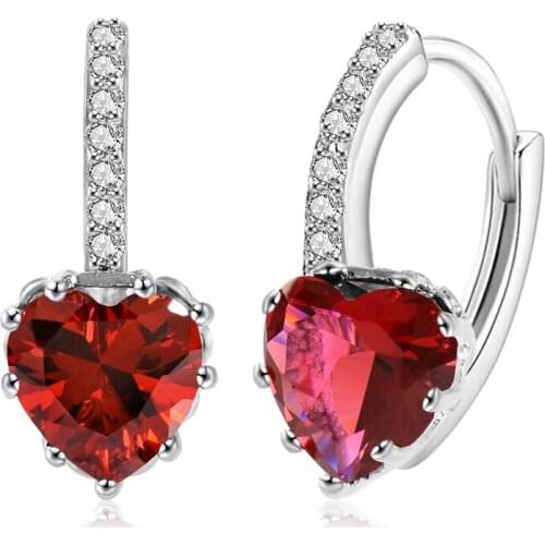 QCOOLJLY Trendy Heart Shape Crystal Hoop Earrings Romantic 18 Colors Brincos Charm Jewelry For Women Party Wedding Engagement