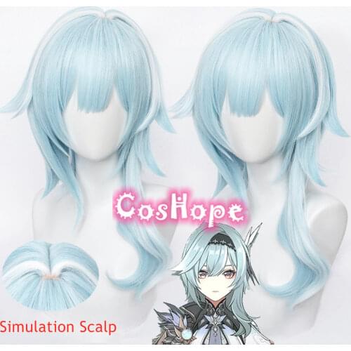 Genshin Impact Eula Cosplay Wig Women 48cm Short Wig Blue Wig Cosplay Anime Cosplay Wigs Heat Resistant Synthetic Wigs Halloween