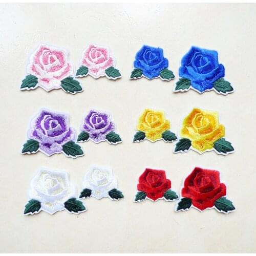 1 Pcs Rose Lily Flowers Embroidered Iron on Patches for Clothing DIY Stripes Clothes Sticker Applique Badges Dress Accessories