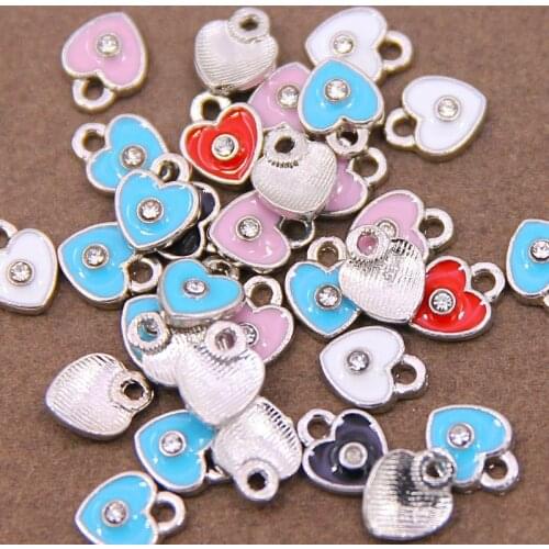 10pcs/lot 9*12mm Mini Small Love Heart Shape Enamel Charms Fit For Jewelry Earring Bracelet Necklace Making Accessories