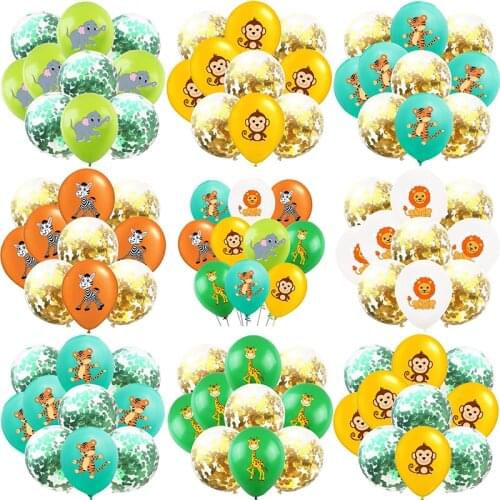 10pc Cartoon Animal Confetti Balloons Zebra Monkey Lion Latex Ballons Jungle Safari Theme Globos Birthday Party Decorations Kids