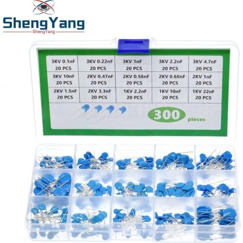 15Values*20Pcs Capacitor Set High Voltage Ceramic Capacitors Assortment Assorted Kit Box 1nF 2.2nF 10nF 22nF 0.47nF 0.56nF-10nF