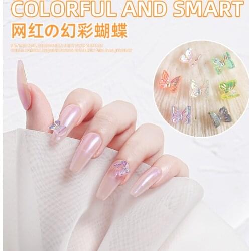 50PCS/BAG 3D Simulation Dazzle Flying Butterfly Nail Art Decorations Super Shiny DIY UV Gel Manicure Accessories 8 Colors Mixed