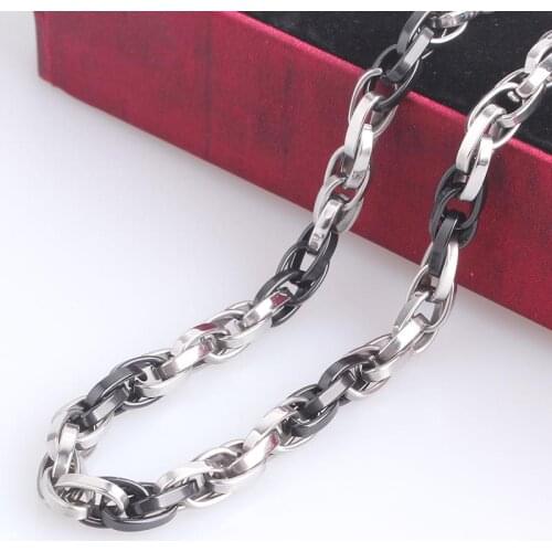 6mm black ellipse Buckle chains length 55cm 316L Stainless steel Necklace for men women jewelry wholesale