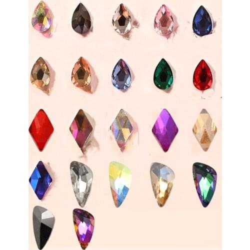AAAAAA Nail Art Rhinestones 50Pcs/Pack Clear and Crystal AB Flat Shaped Various Types Teardrop Glass Stones For 3D Nails Decora