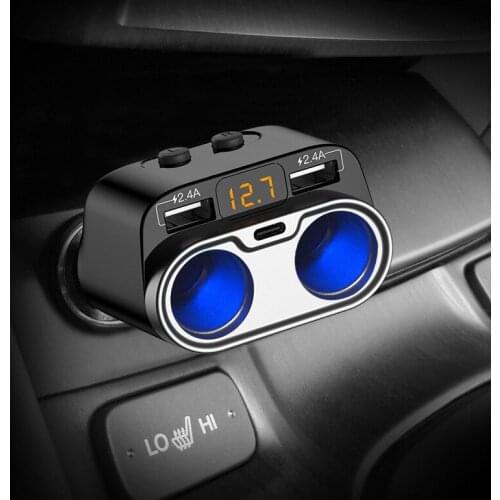 Fast Charging Car Cigarette Lighter 2 Socket Splitter Plug LED Car-Charger Adapter Voltage Detection Dual USB For Phone MP3 DVR