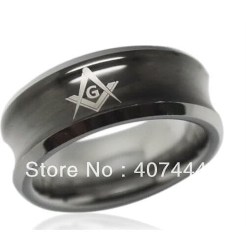 Free Shipping Cheap Price Jewelry USA Brazil Russia Hot Sales His/Her 8mm Etched Masonic Black Convaced Tungsten Wedding Ring