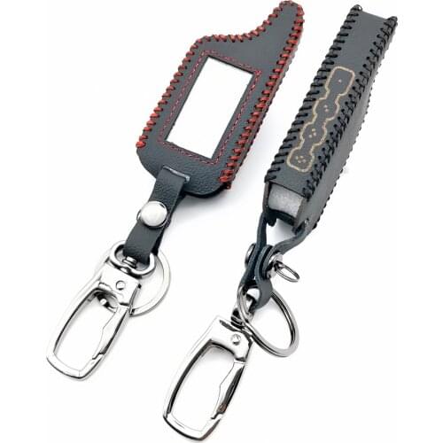 For Scher-khan Logicar A B lcd russian version remote two way car alarm 4 buttons leather case cover car key case