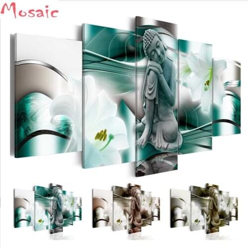 DIY Diamond Painting 5 Pieces Buddha Statue White Moth Orchid Flowers Cross Stitch Mosaic diamond embroidery Needlework Pattern