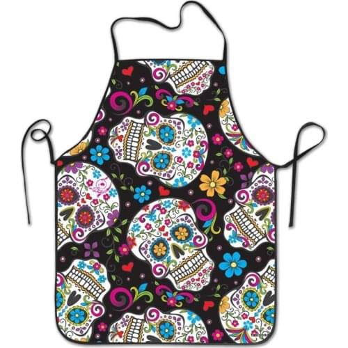 Premium Quality Unisex Kitchen Apron Sugar Skulls Colored Pattern Professional Chefs Bib Apron Ideal to Cook, Bake, and Grill