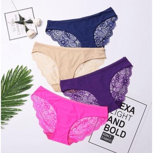 Hot Sale Seamless Lace Brief For Women Sexy Lace Lingerie Underwear Cotton Fabric Intimates Transparent Briefs Plus Size Lady