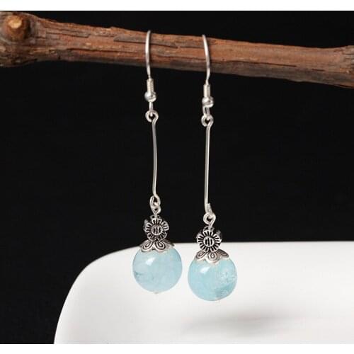 Edition 925 Sterling Silver Long Earrings Eardrop Female Temperament Transparent Crystal Pendant Flowers Retro Earrings