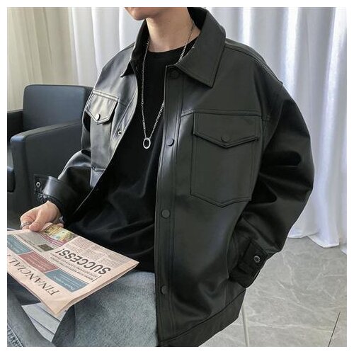 Korean leather jacket jacket Hong Kong handsome loose lapel motorcycle leather men in autumn and winter