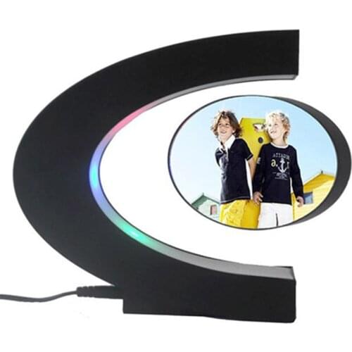 Creative C Shape Electronic Magnetic Levitation Floating Globe Photo Frame Blue Light Birthday Wedding Gift Home Decor Frames
