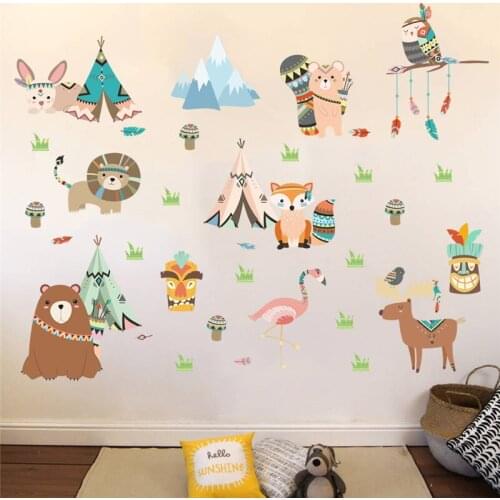 Forest Animals Lion Monkey Rabbit Owl Bird Height Measure Wall Sticker For Kids Rooms Poster Children Bedroom Decor Decal