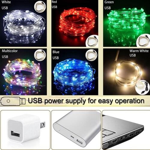 Hot ! LED Light String Silver Wire Fairy Warm White Garland Home Christmas Wedding Party Decoration USB Power Supply