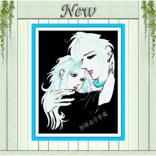 Lovers kiss happiness painting counted on canvas Cross Stitch Embroider kits Needlework Sets DMC 14CT 11CT black cloth unprinted