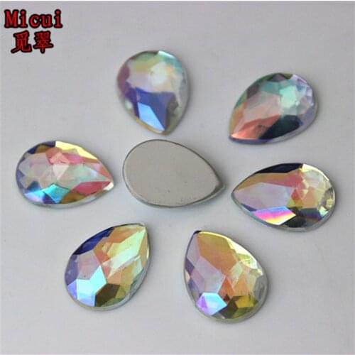 Micui 100PCS 13*18mm AB Clear Drop Pear shaped Chamfer Acrylic Rhinestone Flatback Rhinestone Crystal gems DIY No Hole ZZ662C