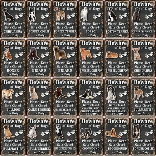 [ Mike86 ] Pets Beware Of Dogs Bull Terrier Chihuahua Metal Sign Tin Poster Home Decor Bar Wall Art Painting 20*30 CM Size DD-22