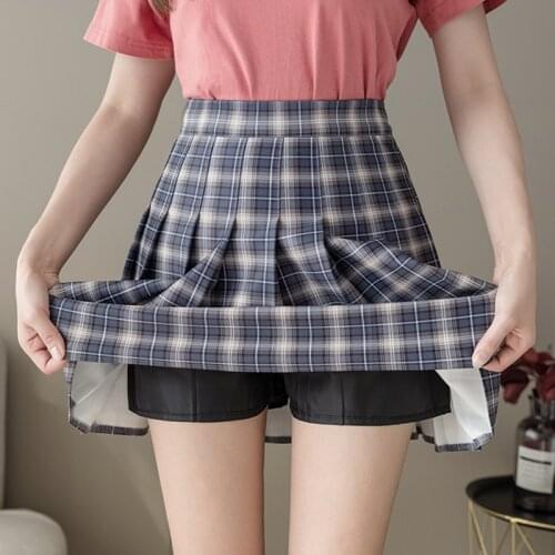 Zoki Pleated Skirt Women Fashion High Waist Summer Plaid Mini Skirt Japan School Dancing Fashion Sweet A Line Mujer Faldas 2021