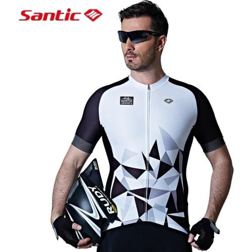 Santic Men Cycling Short Jersey Pro Fit High Elastic Fabric Reflective Cuff Road Bike Short Sleeve Cycling Clothings M7C02110