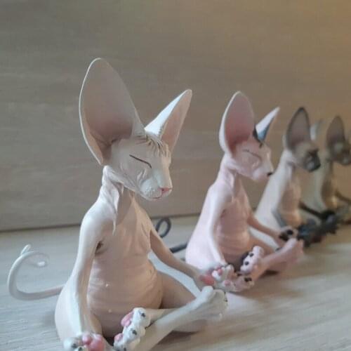 New Sphynx Cat Meditate Statue Cute Hairless Cat Yoga Sitting Collectible Figure for Room Desk Decoration Figurines Miniatures