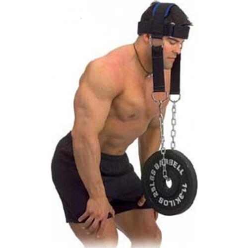 Head neck power strength muscles training headgear cap equipment with chains and hanging barbell