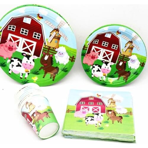 Animal Farm Pattern Theme Banquet Childrens Birthday Party Disposable Paper Plate Cup Tablecloth Pennant Decoration Supplies