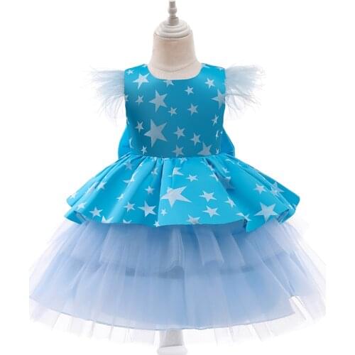 Flower Girl Wedding Star Net Gauze Bow Tutu Dress Baby Girls Birthday Party Clothing Elegant Holiday Party Girl Princess Costume