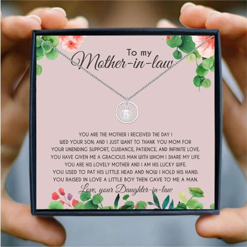 Mother In Law Gifts Pearl Circle Necklace Wedding Jewelry Gift from Bride or Groom