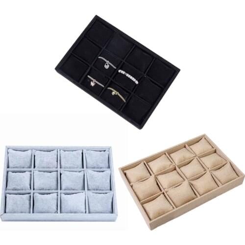 Watch Jewelry Tray Organizer Bracelet Display Showcase 12 Grid Pillows Without Lid Tray Jewelry Storage Holder Gifts fo