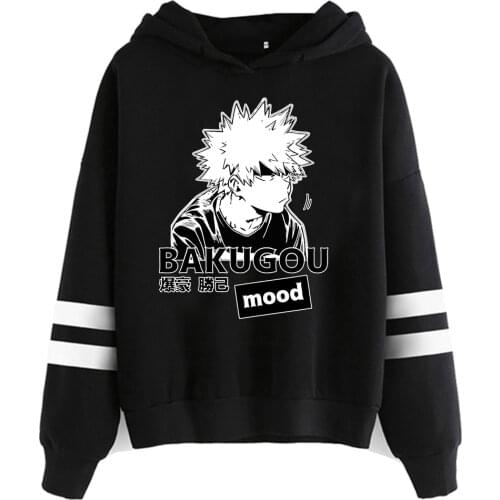 Harajuku Boku No Hero Academia Anime My Hero Academia Bakugou Striped Hooded Sweatshirt Pullover Tops