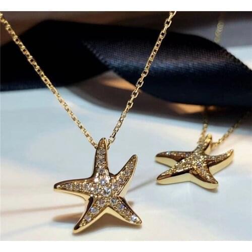 Huitan Hot Gold Plated Star Necklace for Women Full Paved Shiny CZ Fashion Versatile Female Accessories Top Quality Neck Jewelry