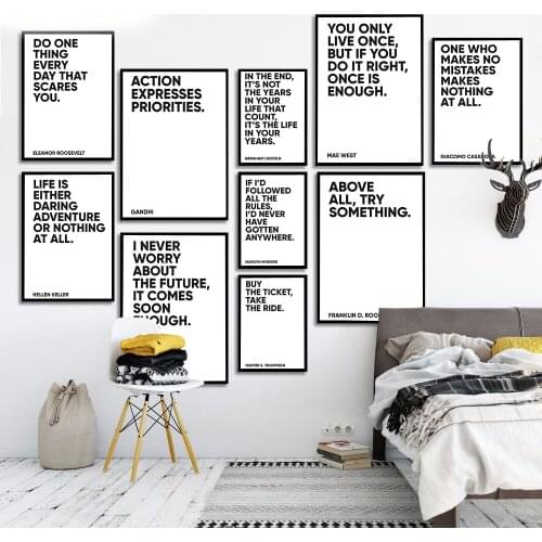 Nordic Minimalist Poster Canvas Black White Famous Motivational Quote Painting Art Print Wall Picture For Living Room Home Decor