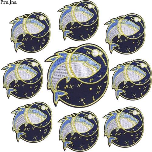 Prajna 10 PCS Wholesale Cartoon Whale Embroidered Patches On Clothes Space Patch Iron On Patches For Clothing DIY Round Badges