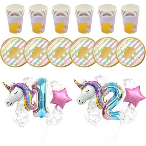 Birthday Party Unicorn Tableware Straws Unicorn Theme Birthday Decoration For Kids Unicorn 32 inch Number Balloon Decor