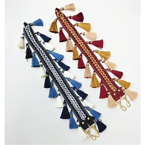 Bag Handle Strap Fringed Woven Bag Shoulder Straps Ethnic Style Replacement Belt Bag Accessories Part for Women 80cm 100cm 120cm