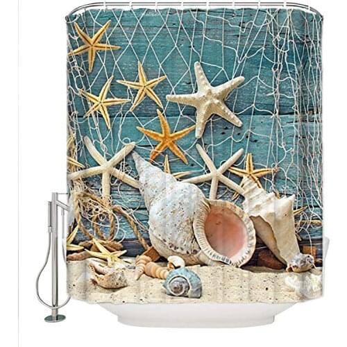 Dafield Seashell Conch Starfish Shower Curtain Fishing Nets Beach Ocean Decor Waterproof Polyester Fabric Bathroom