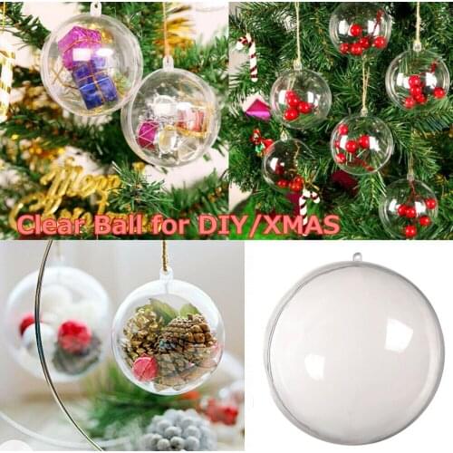 5pcs Plastic Clear Flat Ball Christmas Baubles Sphere Fillable Xmas Tree Ornament Diy Ideas Ornament Garden Bauble Jewelry Gifts