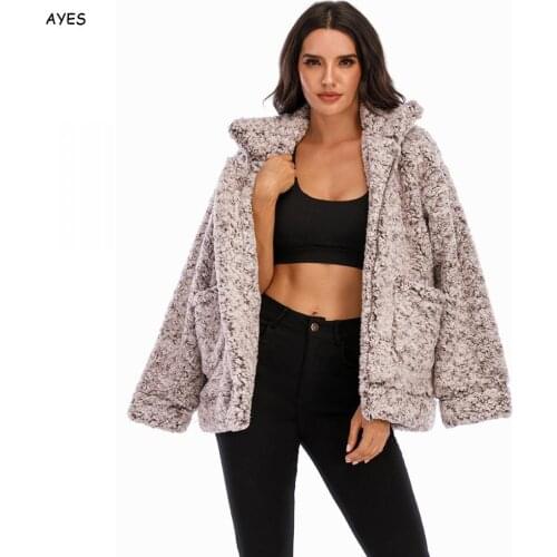 2021 Autumn Winter Warm Female Plush Overcoat Soft Zipper Fur Jacket Elegant Faux Fur Coat Women Pocket Casual Teddy Outwear 3xl