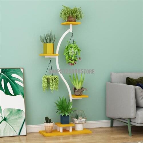 Flower shelf racks home multi-layer floor-to-ceiling balcony wrought iron living room simple modern green radish TV wall flower